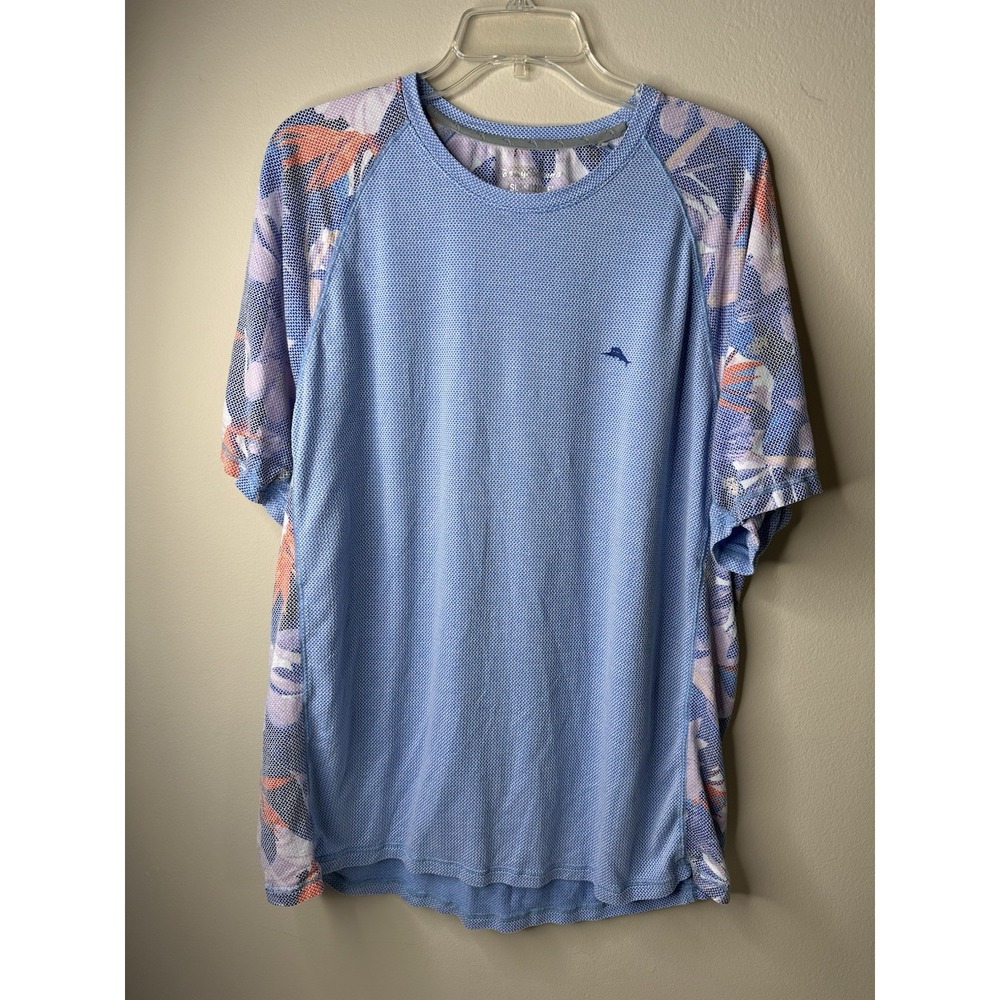 Tommy Bahama IslandZone Mens XL Blue Floral Raglan Performance T-Shirt
